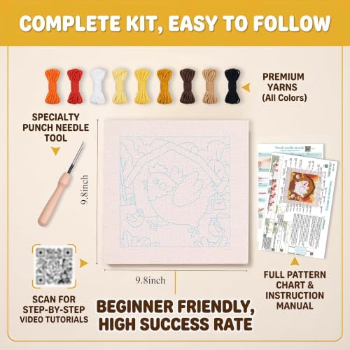Harimau Embroidery Punch Needle kit Frame, Embroidery Starter Kits for Beginner,Punch Needle Fabric with Pattern,Threader, Yarns,Embroidery Hoops & Rug Punch (Coffee) - color: Coffee