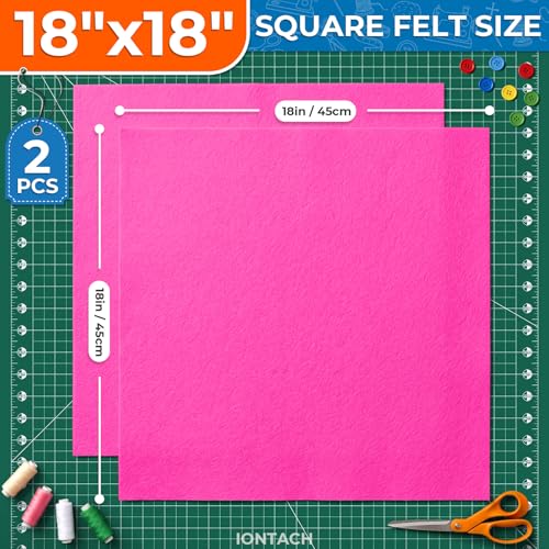 IONTACH 18" X 18" Soft Felt Sheets 1.6mm Thick (2 Packs, Hot Pink) - color: Hot Pink