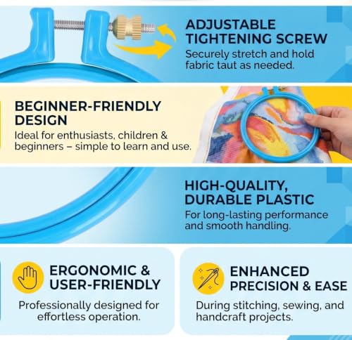 GLOGLOW 5 Inch Plastic Embroidery Hoop, Adjustable Tension Screw - size: 5in
