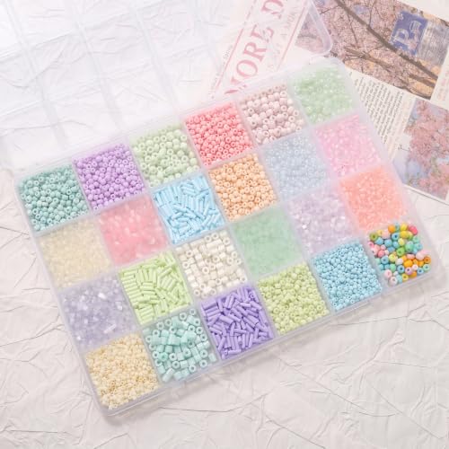 24 Grid Rainbow Glass Seed Bugle Tube Beads Jewelry Making DIY Craft Kits - color: Rainbow, size: 24 Grid