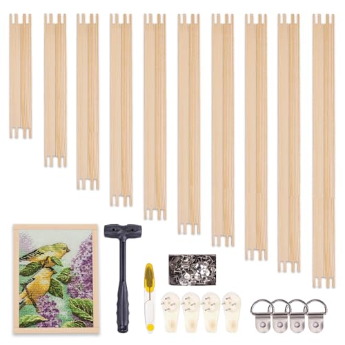 20pcs 10 Sizes Needlepoint Stretcher Bars with Thumb Tack, Contain 6” 7” 8” 9” 10” 12” 14” 16” 18” 20”, Wooden Canvas Stretcher Bars, Needlepoint Embroidery Stitch Frame Set, Needlepoint Frame