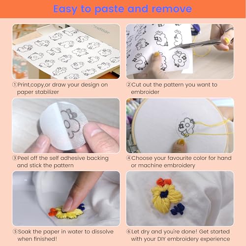 Craftido 8.5"x11" 12PCS Sticky Water Soluble Embroidery Stabilizer - size: 12PCS 8.5"x11"