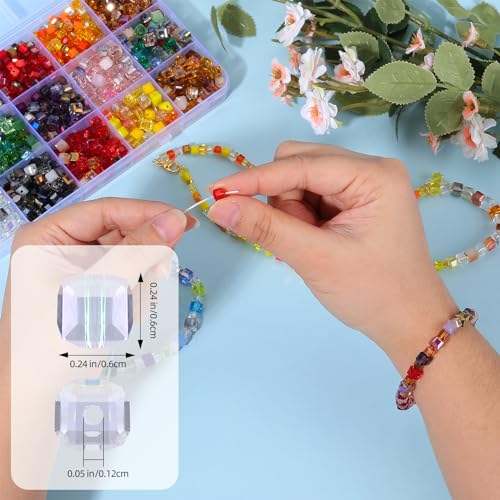BEEFLYING 200Pcs 6mm Crystal Cube Glass Beads Square Loose Glass Spacer Beads for Jewelry Bracelet Necklace Earring DIY Craft Home Decor（0.24inch White - color: White, size: 6mm