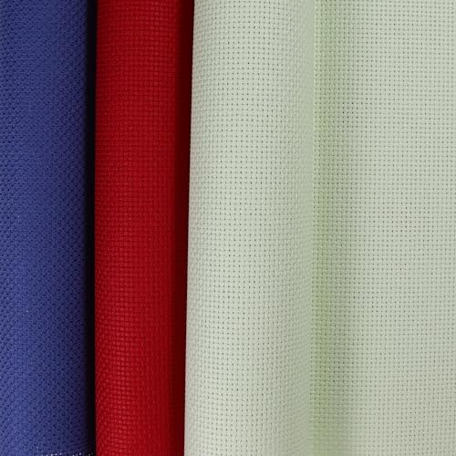 KCS 3 pc of 12" x 18" (30cmx45cm) 14CT Counted Cotton Aida Cloth Cross Stitch Fabric (Red+Light Green+Jeans Blue) - color: Red+light Green+jeans Blue