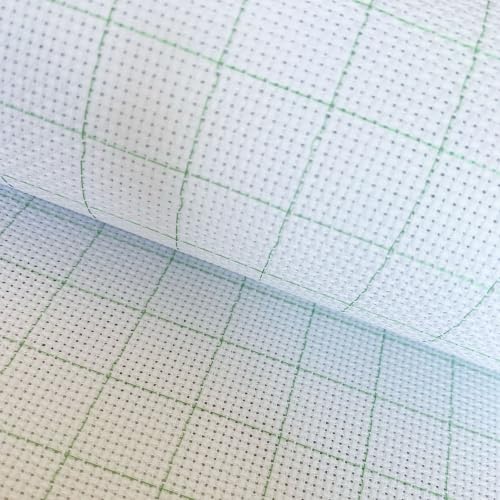 14CT Easy Count Thread Grid Aida Cloth Embroidery Cross Stitch Fabric, Green Grid, 59" W x 39" L - size: W59" x L39"