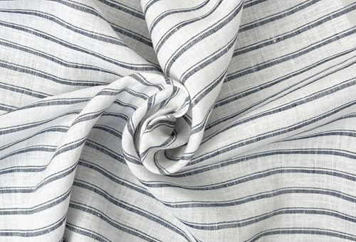 100% Linen Fabric – Lightweight Prewashed – Horizontal Stripe Patterns – Precut Style – Soft & Breathable – 52” Width – by The Linen Lab (Navy 4841, 1 Yard pre Cut) - color: Navy 4841, size: 1 yard pre cut