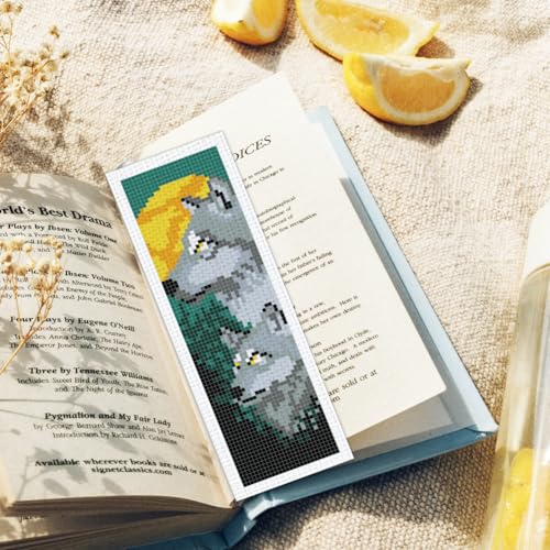 ORIGACH 6 Set Wolf & Forest Cross Stitch Bookmark Kit for Beginner - style: Wolf & Forest
