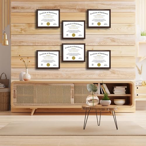 8.5x11 Picture Frames Certificate Document Frame Set of 6 with Real Glass, Diploma Frame for Wall Gallery or Tabletop display in Walnut - color: Walnut, size: 8.5x11(set of 6)