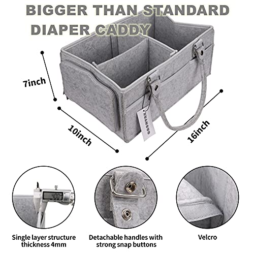XUANGUO Large Baby Diaper Caddy Organizer, Felt Basket with Handles, Grey - color: grey
