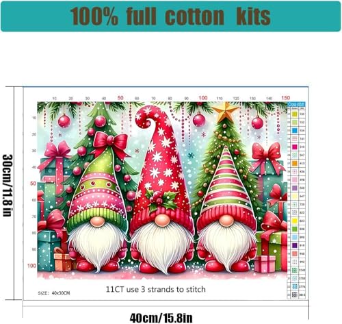 Christmas Stamped Cross Stitch Kits for Beginners Adults, Gnomes Dimensions Needlepoint Art Crafts,Counted Cross Stitch Kits Embroidery Kits for Beginners Adults for Home Decor 15.7X11.8inch - color: Cross Stitch-1011-2