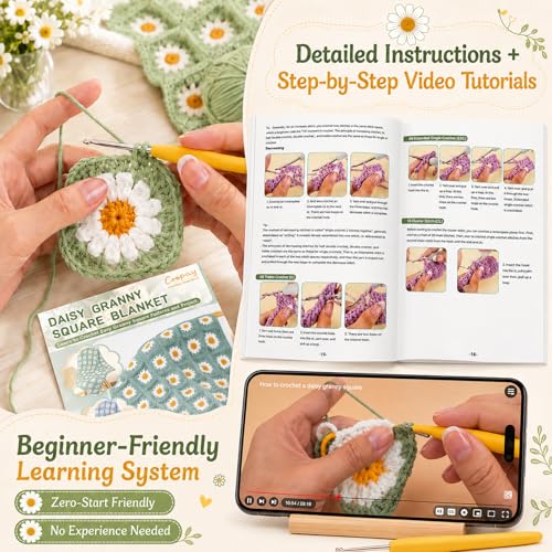 Coopay Crochet Kit for Beginners Adults, Large Granny Square Blanket Kit - color: Upgrade-Large-green
