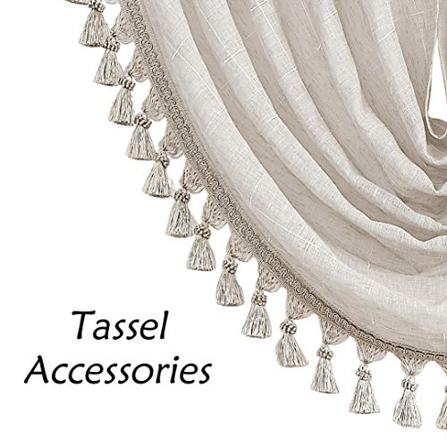 Linen Waterfall Valance with White GEO Embroidery Semi Sheer, 56"x38"x1 - color: Linen (Embroidered), size: 56"W x 38"L (Pack of 1)
