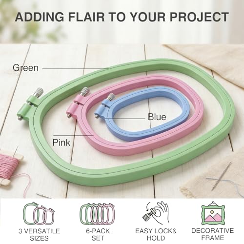 Waaqkid 6 Pack Square Embroidery Hoops Set, Reusable Rectangle Cross Stitch Ring and Frames ( Mini 3.5×5" Small 4.3×6" Large 7×10") for DIY Craft