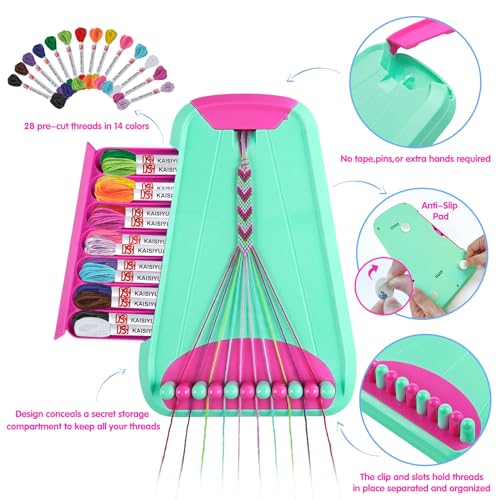 Maynacs Friendship Bracelet Making Kit for Girls 8-12, 28 Pre-Cut Threads - color: Green/Rose
