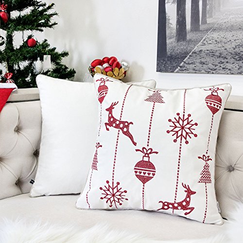 Embroidery White Velvet Throw Pillow Cover, Merry Christmas Series Snow Reindeer Luxury Soft Fuzzy Cozy Warm Slik Gift Square Couch Cushion Pillow Case 20 x 20 Inch, Cover Only - color: U6-snow Reindeer