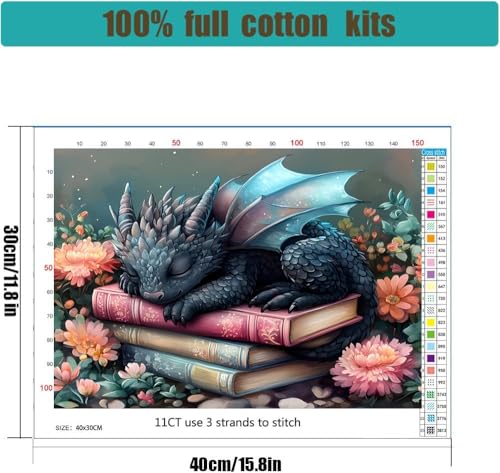 Dragon Stamped Cross Stitch Kits for Beginners Adults, Flower Book Dimensions Needlepoint Art Crafts,Counted Cross Stitch Kits Embroidery Kits for Beginners Adults for Home Decor 15.7X11.8inch - color: Cross Stitch-1011-5
