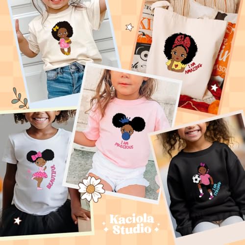 Kaciola 30 Sheets Cartoon Black Girl Iron on Transfers, Cute Girl DTF Transfers Ready to Press Washable Stickers Iron on Decals for T Shirts Hoodie DIY Crafts - color: Cartoon