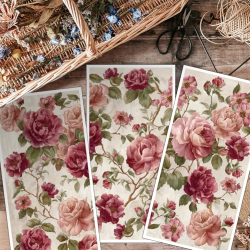 OLYCRAFT 3Pcs Peony Flowers Rub on Transfers for Furniture and Crafts 6x12 Inch Large Botanical Furniture Decals Decor Vintage Floral Transfer Stickers with 1pc Scraper for Glass Cups Cabinets Decor - style: Botanical theme