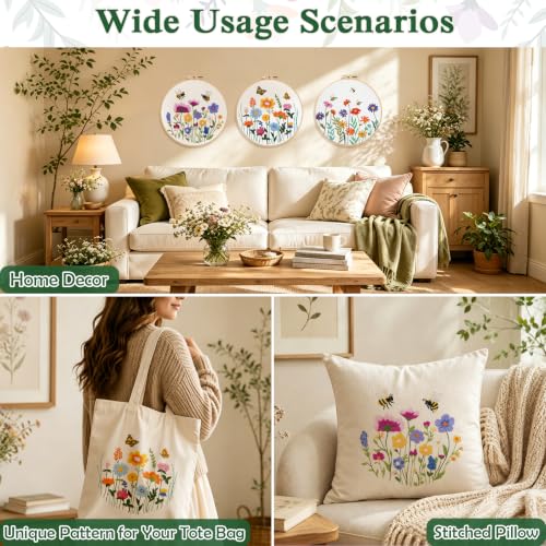 Louise Maelys 3 Pack Floral Embroidery Kit for Beginners, Garden DIY - color: Floral Nature