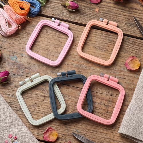 Hotop 10 Pcs Mini Embroidery Hoops ABS Plastic Cross Stitch Hoop for DIY Craft Art Sewing Needlework Cross Stitch Embroidery Projects(Square) - style: Square