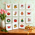 Zhenqing 12 Mini Christmas Stamped Cross Stitch Kit for Beginners, 11CT Printed Fabric with Santa Reindeer Snowman Tree Gift Bell Designs, DIY Holiday Craft Set with Pre-Cut Floss, Needles and Guide