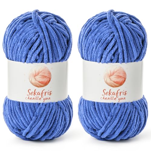 Chenille Blanket Yarn for Crocheting Size 5 Bulky Yarn, 2 Azure - color: 2 Azure
