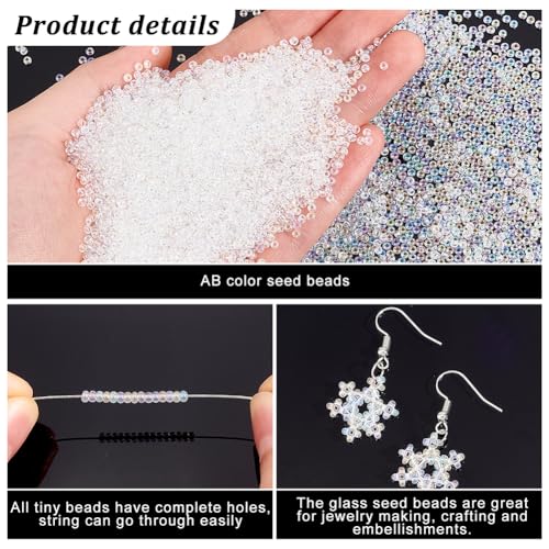 PH PandaHall 6000 Pcs 11/0 Glass Seed Beads, AB Color 2mm Seed Beads Round White Waist Bead Mini Spacer Bead for Earring Choker Bracelet Neckalce Waist Chain Jewelry DIY Crafts Making - color: AB Color-6000 Pcs
