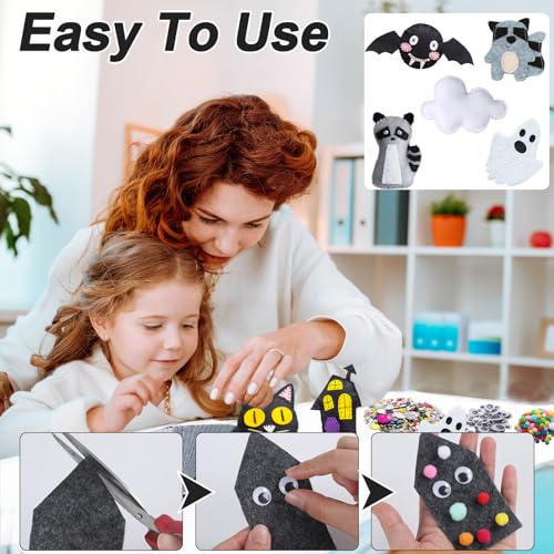 42Pcs Black Gray Fabric Sheets 8 x 12 Inch Assorted Soft Black Gray White Thick Felt Pack with Wiggle Google Eyes Pom Poms Glitter Patchwork Craft Supply for DlY Sewing Creative Art Project Decor - style: Black Series