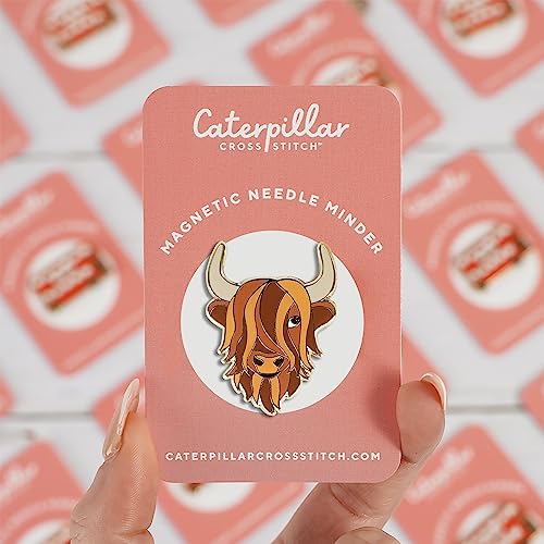 Caterpillar Cross Stitch Needle Minder - Highland Cow for Cross Stitch, Sewing, Embroidery and Needlework Accessories, Enamel and Magnetic