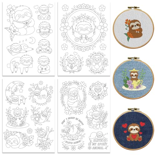 Peacoblue Sloth Stick and Stitch Embroidery Patterns, Water Soluble - color: Sloth