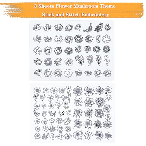 24 PCS Water Soluble Embroidery Stabilizer, Stick & Stitch Embroidery Paper with Pre-Printed Mushroom Patterns, Adhesive Hand Sewing Stabilizers - color: Style D