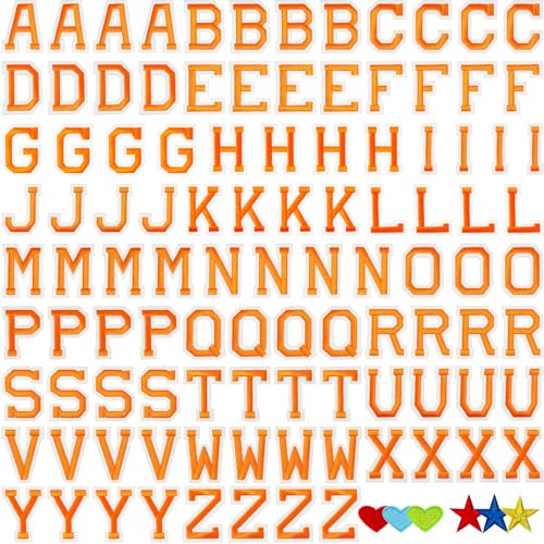 Jongdari Iron on Letters, 110 Pcs Alphabet Patches, Decorate Repair Letter Patches for Clothing Shirts Jackets Hats Jeans Shoes Bags (110pcs, Orange) - color: Orange, size: 104 Letters + 6 Patches