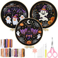 TINDTOP Halloween Embroidery Kit for Adult, 3 Pack Embroidery DIY Starter Kit, with Stamped Patterns, Hoop, Tools, Colorful Threads with Needles, Instructions - color: Halloween A