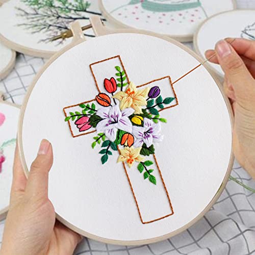 Louise Maelys Cross Lily Embroidery Kit for Beginners, Easter Jesus Pattern - color: kit-1