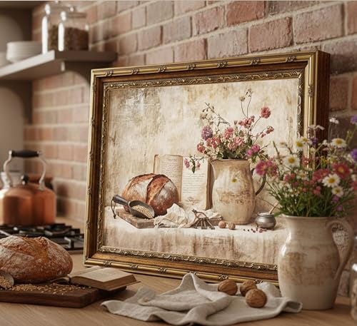 Glod Framed Vintage Kitchen Canvas Wall Art Farmhouse Rustic Cottage Sourdough Bread Still Life Paintings Pictures Wall Decor Posters Prints Artwork for Office Gallery Home Decoration - color: Bread, size: 16"L x 12"W