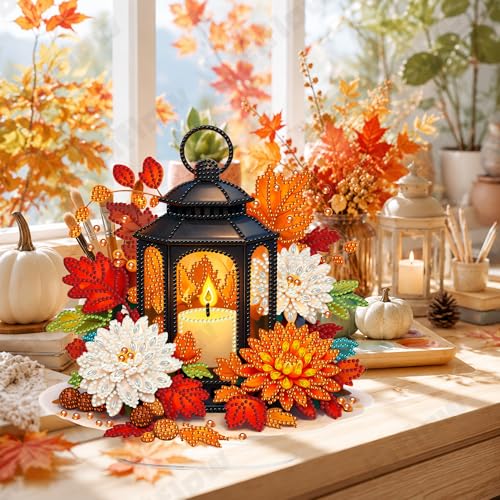 Eiflow Fall Diamond Art Tabletop Kit for Adults, DIY Table Top Diamond Art Painting with Stand, Acrylic Stand Up Gem Painting Desktop Board Kit (Autumn Candle) - color: Fall Candle