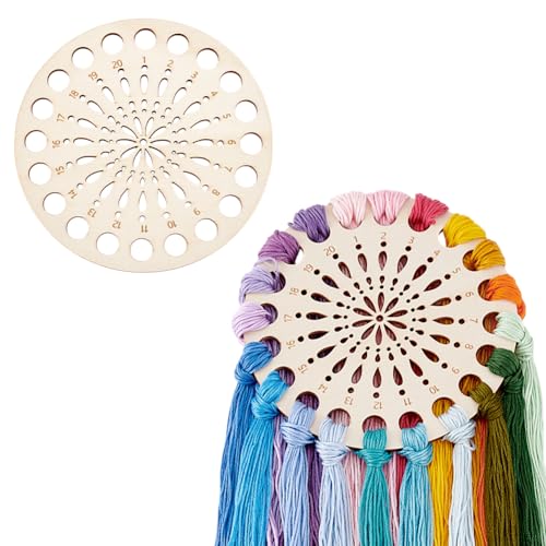PH PandaHall 2pcs Wooden Embroidery Floss Organizer Cross Stitch Thread Holder, 20 Positions Round Flower Thread Organizer Threads Sorter Cross Stitch for Craft DIY Sewing Supplies, 5.5 inch