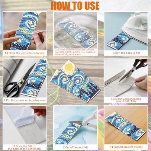 FREEBLOSS 6 Set 11CT Cross Stitch Bookmarks Kit Starry Sky 8x2.4inch - style: Star Night