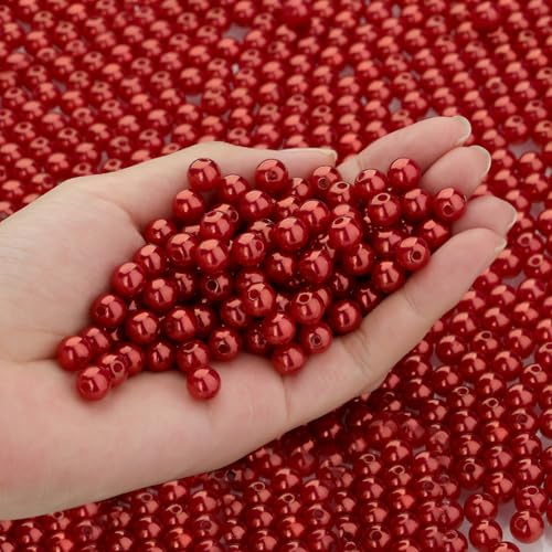DUQGUHO Red Pearl Beads for Crafts 8mm Red Pearl Beads with Hole - color: Red, size: 8mm