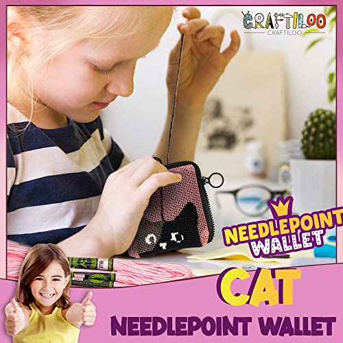 Needlepoint Kit for Kids Ages 6-12 - Cat Wallet Cross Stitch Craft - color: Cat