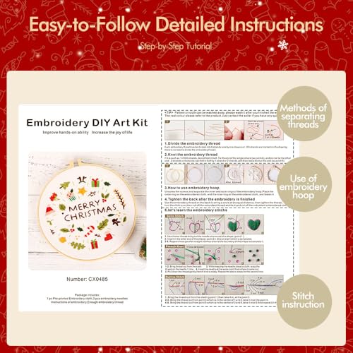 wtisan Christmas Embroidery Kit, Cross Stitch Kits for Beginners, Needlepoint with All Tools & Instructions, Stamped Hand Embroidery Starter Kit for Holiday Crafts & Xmas Home Decor, W12 - color: W12, size: 3 Pack