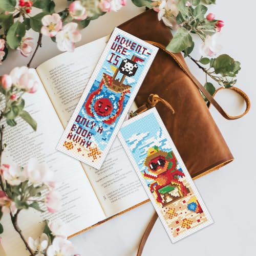 BEUNITONE 6 Pcs Cute Animals Cross Stitch Bookmark Kit for Beginner Adults DIY Beach Stamped Embroidery Bookmark Kits with Instruction for Starters Printed Cross Stitch Kits for Book Lover 8''x2.4'' - style: Fun Seaside