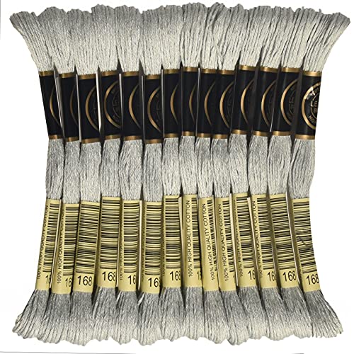LE PAON Embroidery Floss, 14-Pack Six Strands 100% Long Staple Cotton Embroidery Thread, 8.7-Yard，Color Number：168, Very Light Pewter - color: 168