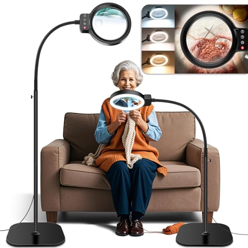 30X 10X Large Floor Magnifying Glass with Light and Stand - color: Black