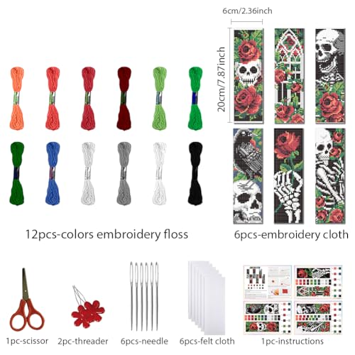 FREEBLOSS 6Pcs Cross Stitch Bookmark Kit Gothic 8x2.4'' 11CT - style: Gothic Theme