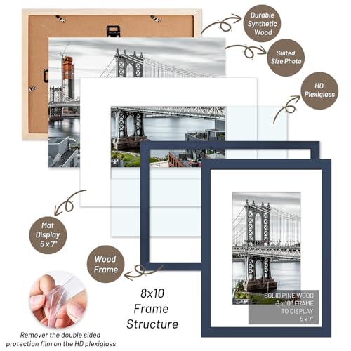 8x10 Picture Frames Solid Wood Display Pictures 5x7 With Mat or 8x10 Without Mat for Wall Mounting or Table Top (Jazz Blue) - color: Jazz Blue, size: 8x10 inch