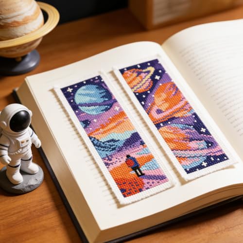 ORIGACH 6 Set Fantasy Dazzling Scenery Cross Stitch Bookmark Kit - style: Fantasy Dazzling Scenery