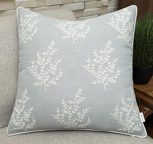 VAGMINE Embroidered Fern Leaf 18x18 Throw Pillow Cover, Robins Egg - color: Robins Egg-leaves, size: 18" x 18" (Pack of 1)
