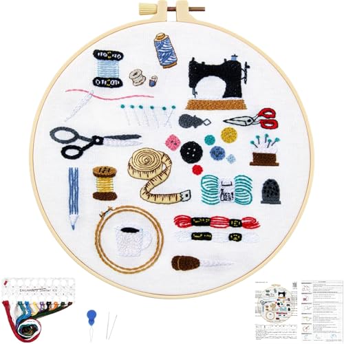 Crafmanoe Hand Embroidery Kits for Beginners Adults, Crewel Embroidery DIY Kits, Stamped Cross Stitch Kits for Beginners Adults Craft Kits for Women, Entire Set of Embroidery Supplies & Video Tutorial - color: H1075, size: 8Inch