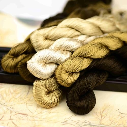 Natural Mulberry Silk Embroidery Thread, 8 Colors, 110m Each, Hand-Dyed Silk Floss for Detailed Needlework, Luxury Handmade Embroidery Set（12） - color: 12